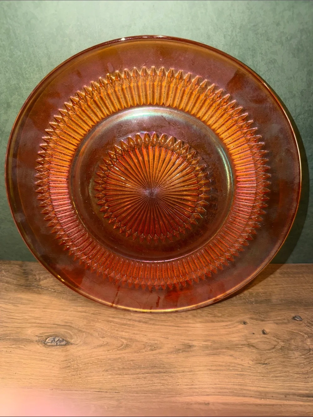 Iridescent Amber Dinner Plate - Decorative Glass Serving Plate